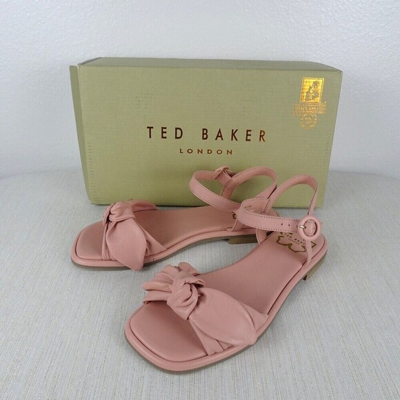 TED BAKER London Halah Sandals Shoes Flats Bow Leather Dusty Pink NIB Women  7 Sandals